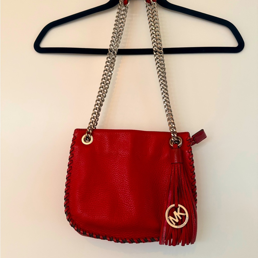 Red Michael Kors Purse with Silver Chain